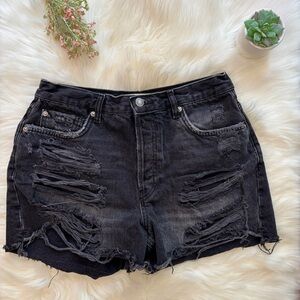Free People High Rise Black Distressed Denim Shorts